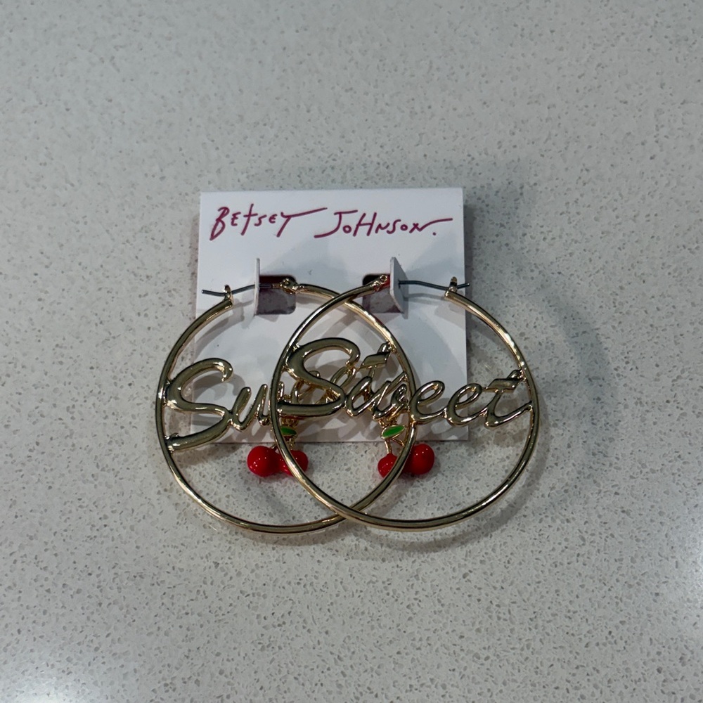 Betsey Johnson Gold Hoop Earrings with Red Details